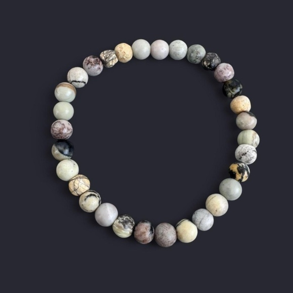 Dendritic Jasper Gemstone Bead Bracelet 6mm